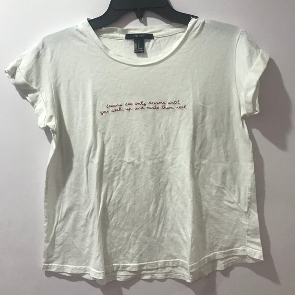 White T Shirt w Embroidered Text - Picture 1 of 5